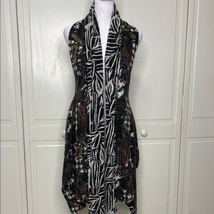 Mēchant Women's Cardigan Vest Paisley Animal Print Waterfall Open Front Sz M